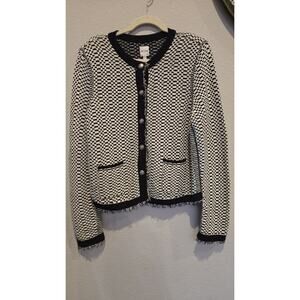 NIC+ZOE Women's Opposites Attract Black & White Cardigan L Sweater Jacket